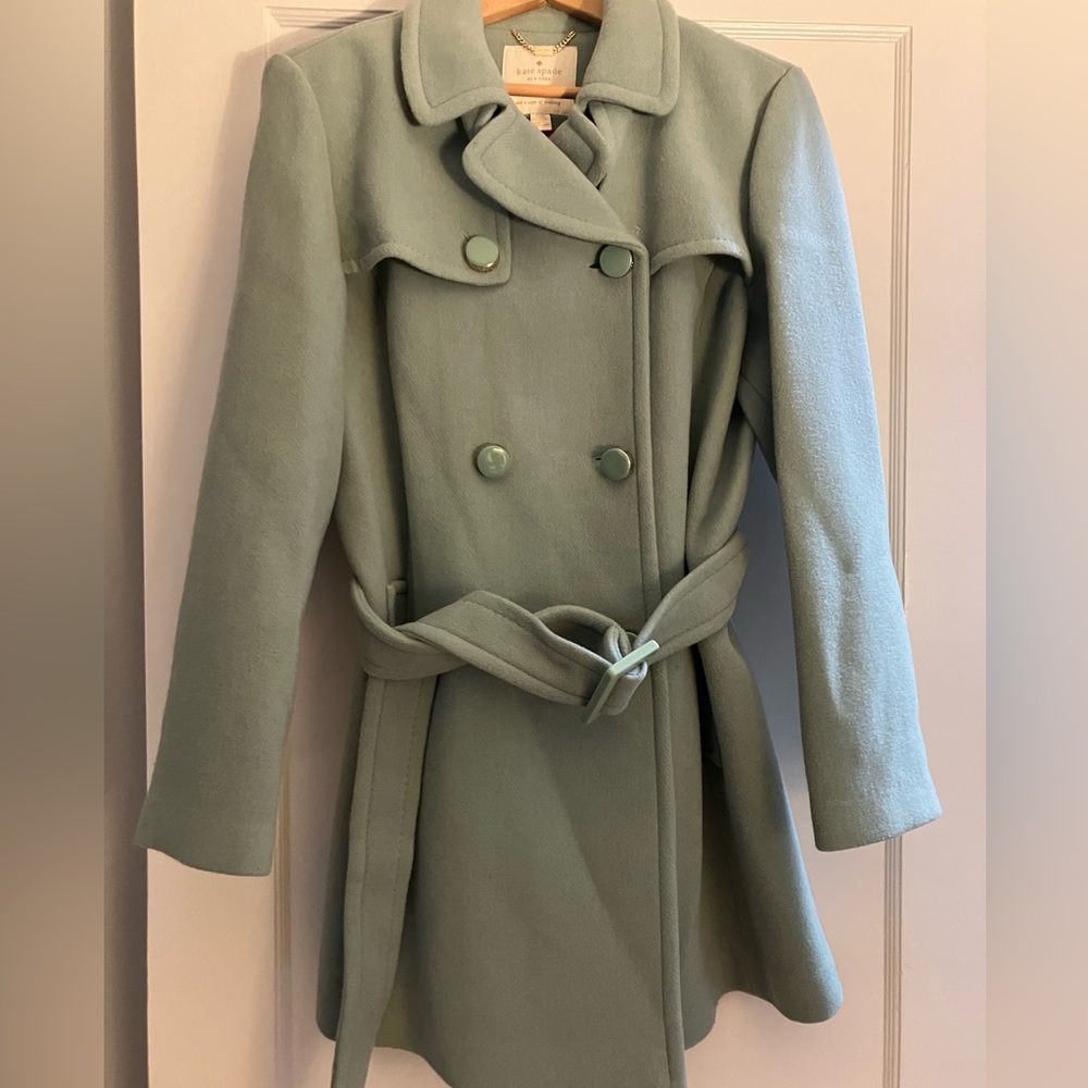 Kate Spade Light mint green double breasted wool coat size LARGE